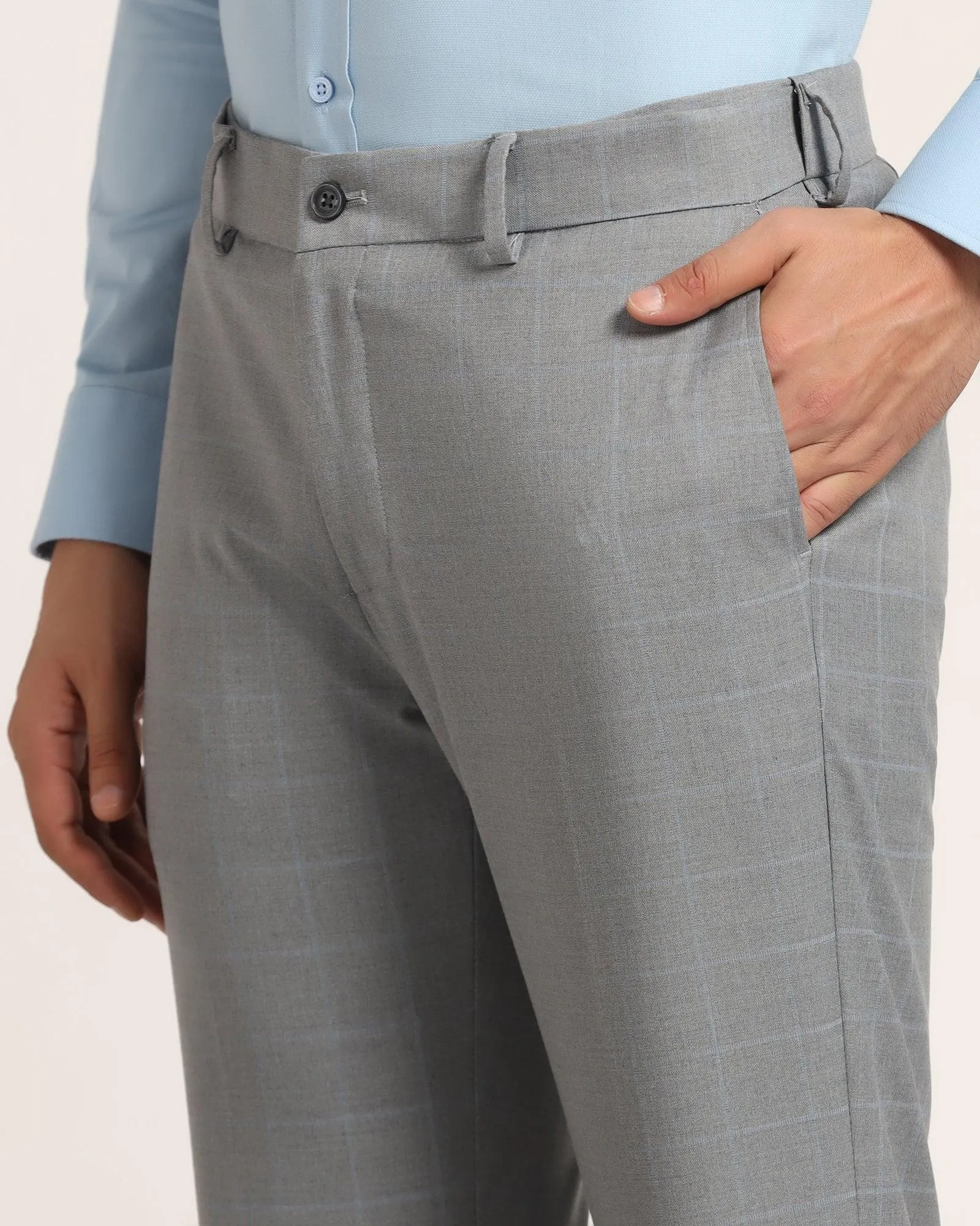 Slim Fit B-91 Formal Light Grey Check Trouser - Banner