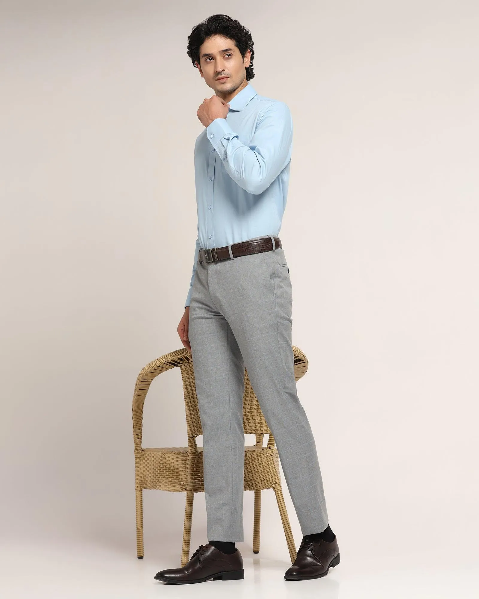 Slim Fit B-91 Formal Light Grey Check Trouser - Banner