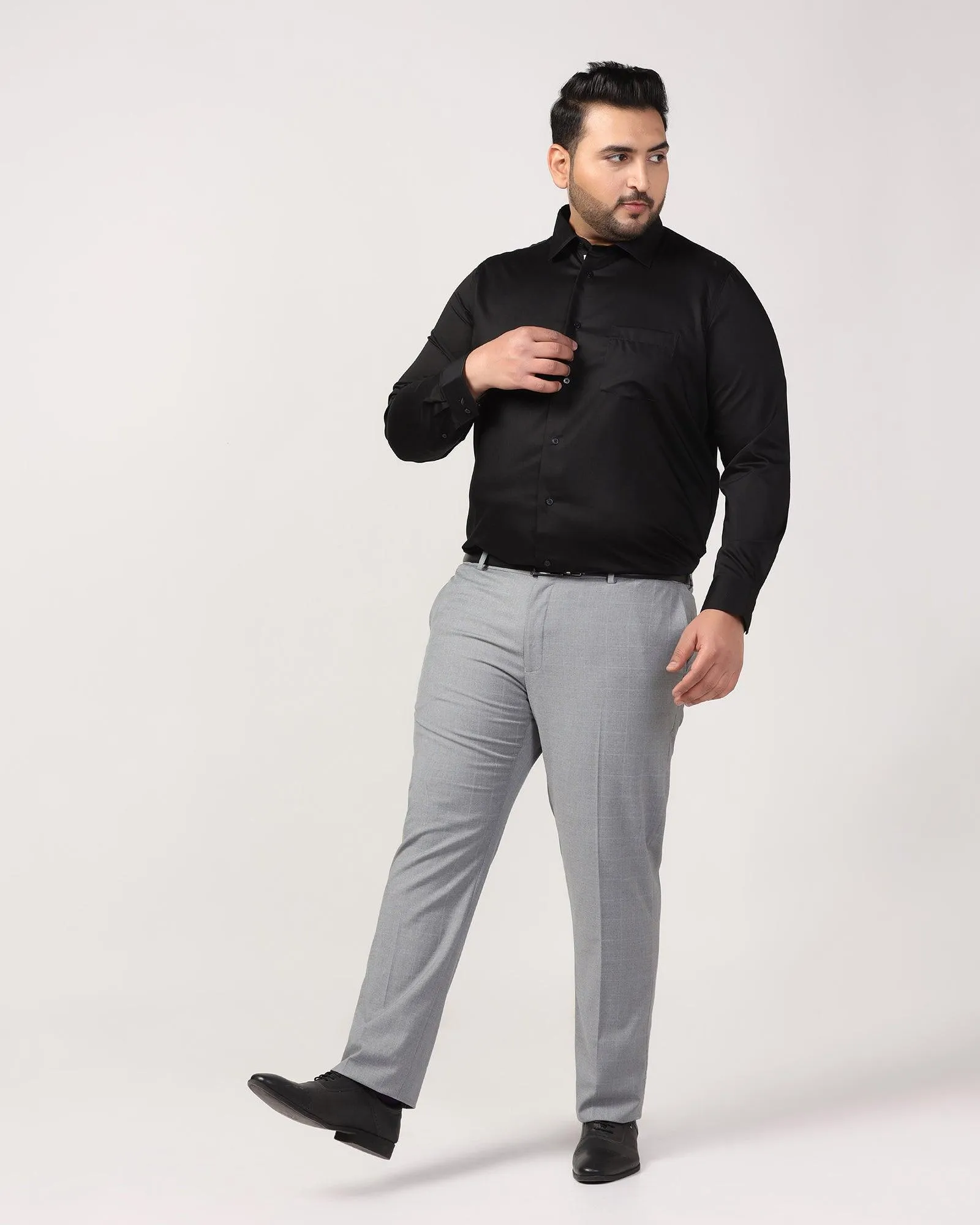 Slim Fit B-91 Formal Light Grey Check Trouser - Banner