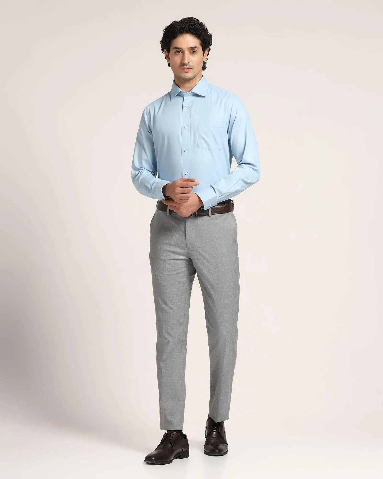 Slim Fit B-91 Formal Light Grey Check Trouser - Banner