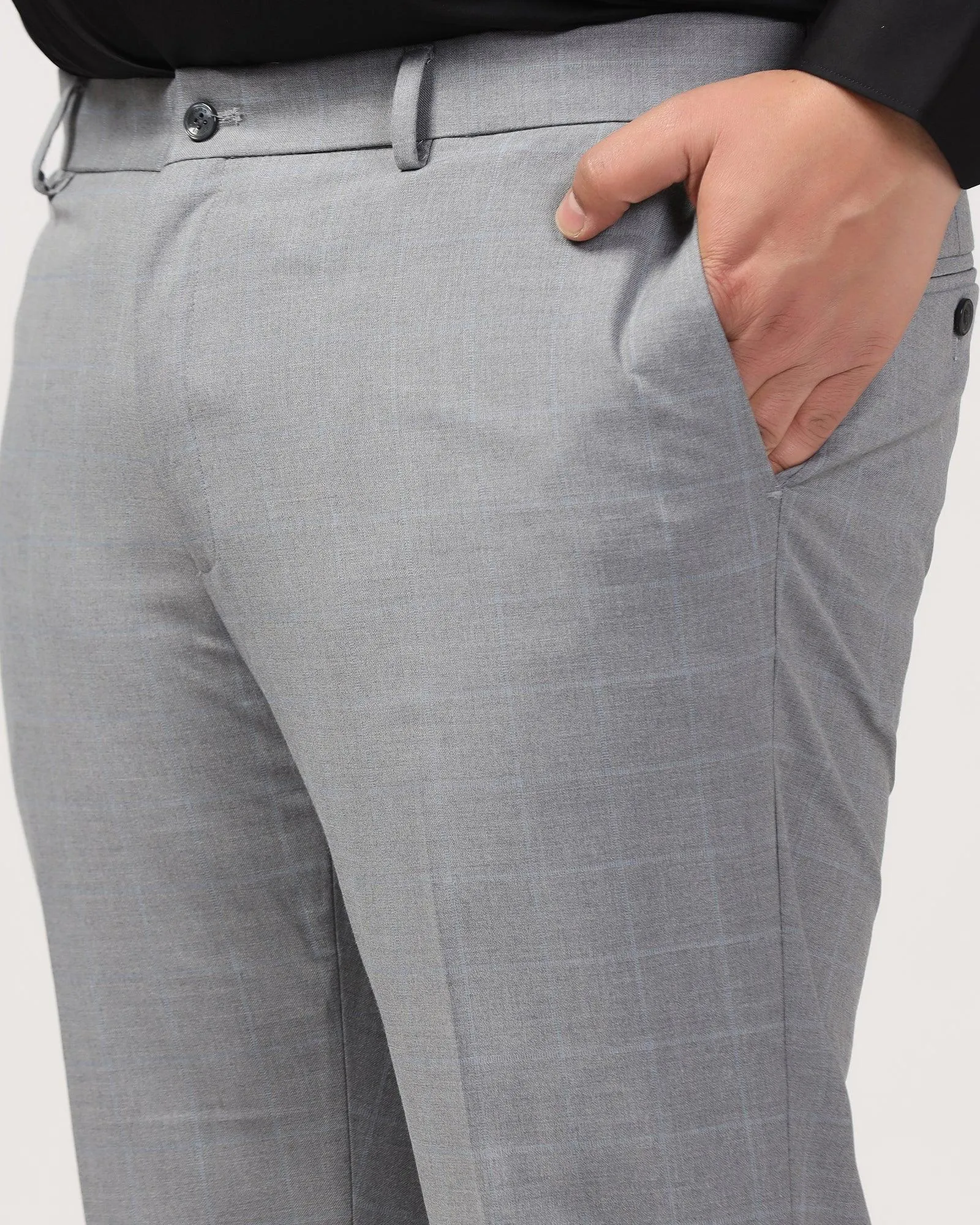 Slim Fit B-91 Formal Light Grey Check Trouser - Banner