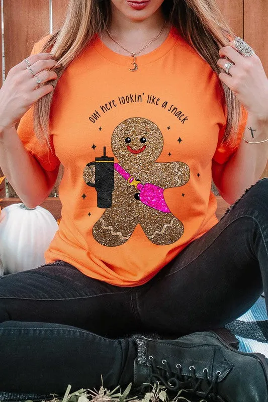 Snack-Looking Sparkly Gingerbread Christmas Holiday Unisex Short Sleeve Graphic Tee T-Shirt