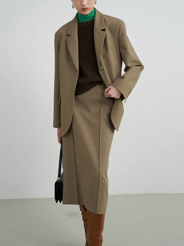 Solid Color Split-Back High Waisted Loose Skirts Bottoms