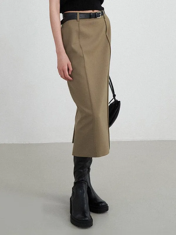 Solid Color Split-Back High Waisted Loose Skirts Bottoms
