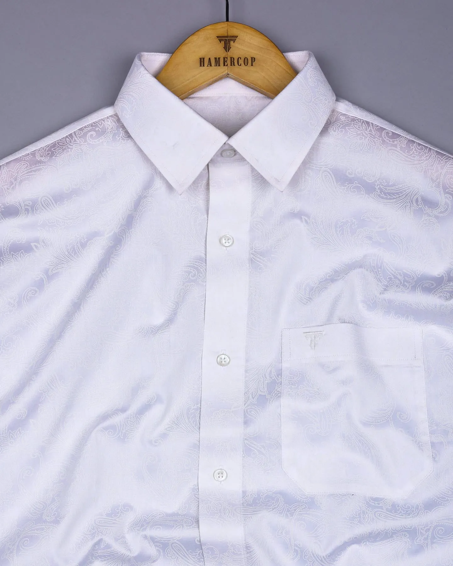 White Paisley Printed Satin Cotton Premium Shirt